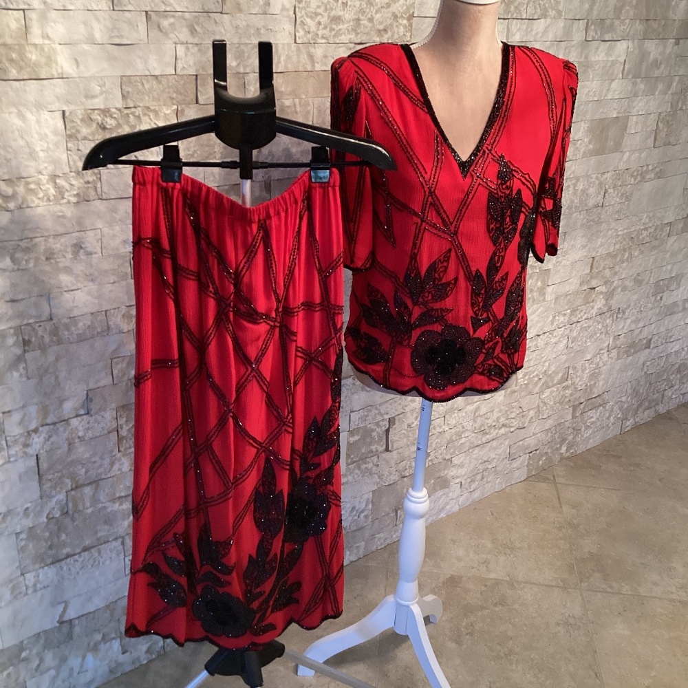 Vintage Neiman Marcus Judith Ann Creations Silk Beaded Set